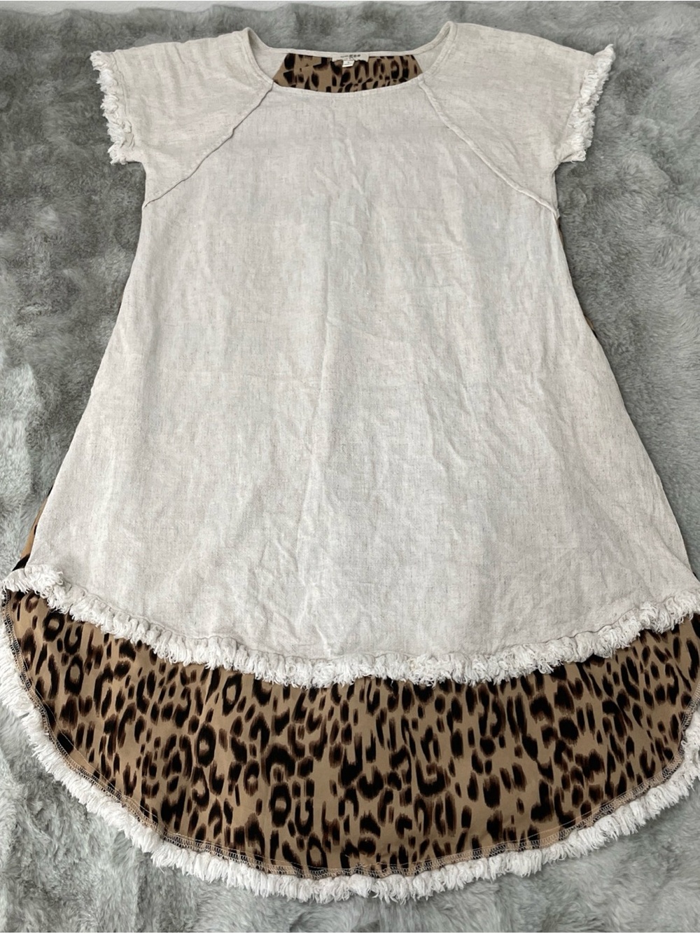 Umgee Cream Tunic Dress with Leopard Hem-0292